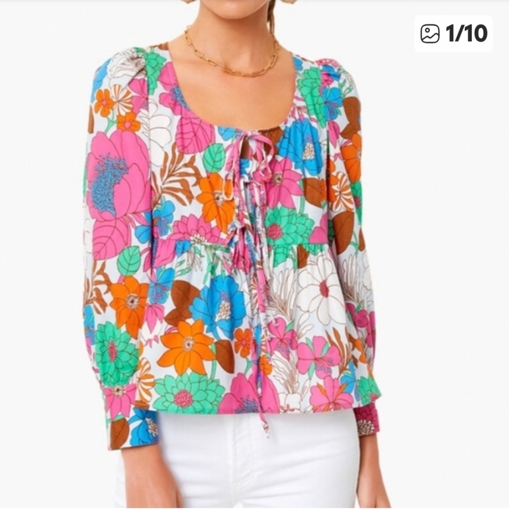 TUCKERNUCK Wild Rhapsody Baskin Floral Tie Top Size Medium